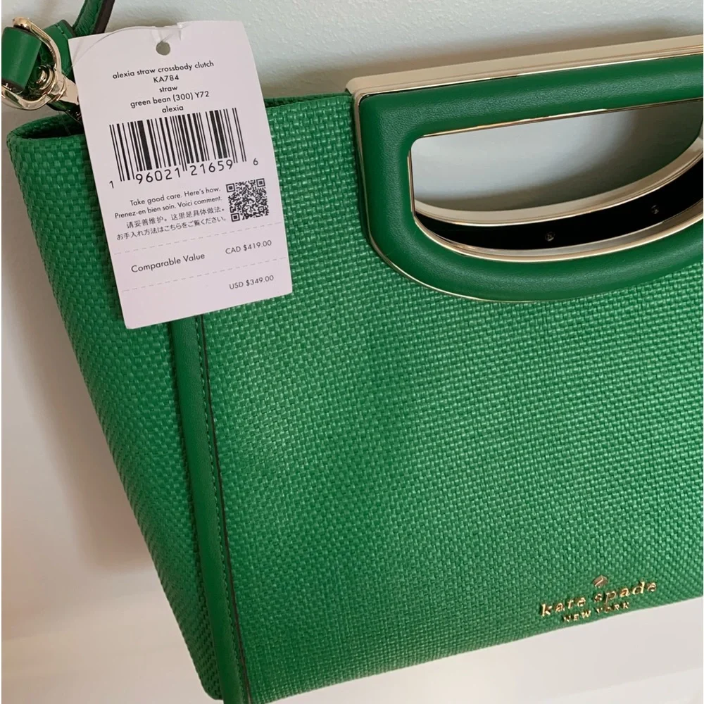 Kate Spade *Alexia* Green Straw Convertible Clutch crossbody bag purse - NWT